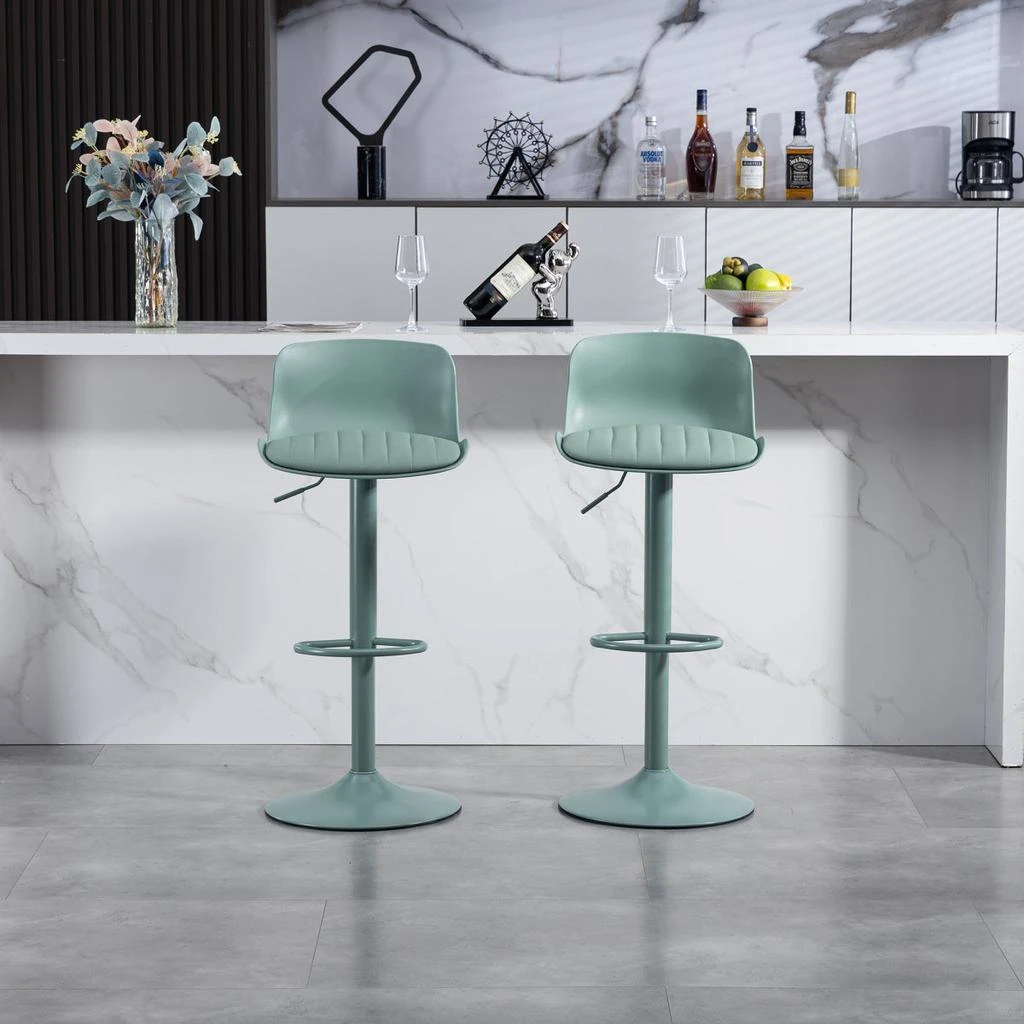 Streamdale Furniture Streamdale Bar Stools Set of 2 - Adjustable Swivel PU Leather Kitchen Island Chairs - Mint Green 5