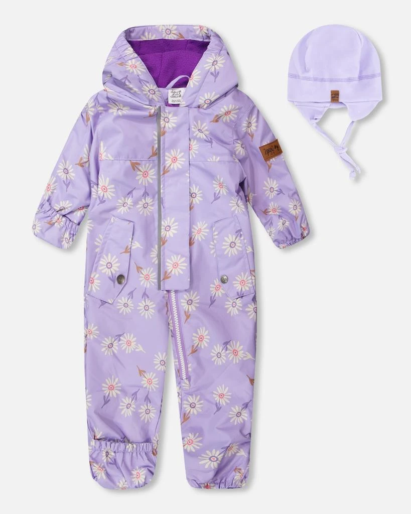 Deux par Deux Baby Mid-Season One-Piece Outerwear with Hat Purple Daisy Print