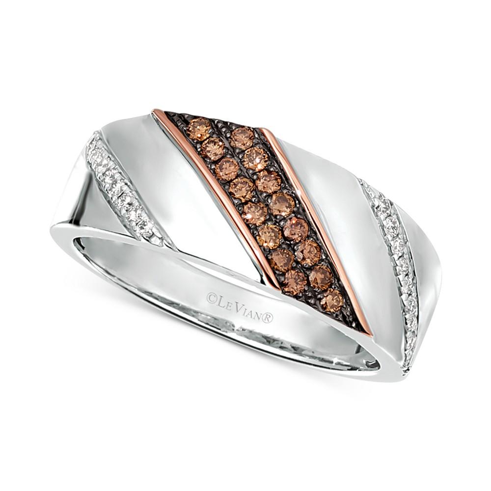 Le Vian Chocolatier® Men's Diamond Diagonal Diamond Ring (3/8 ct. t.w.) in Sterling Silver & 14k Rose Gold