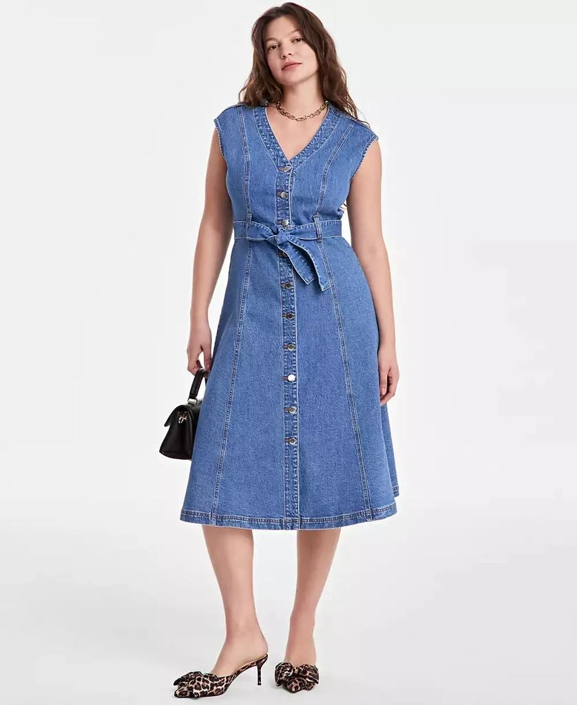 On 34th Women's Sleeveless Belted Denim Midi Dress, Exclusively at Macy's 2