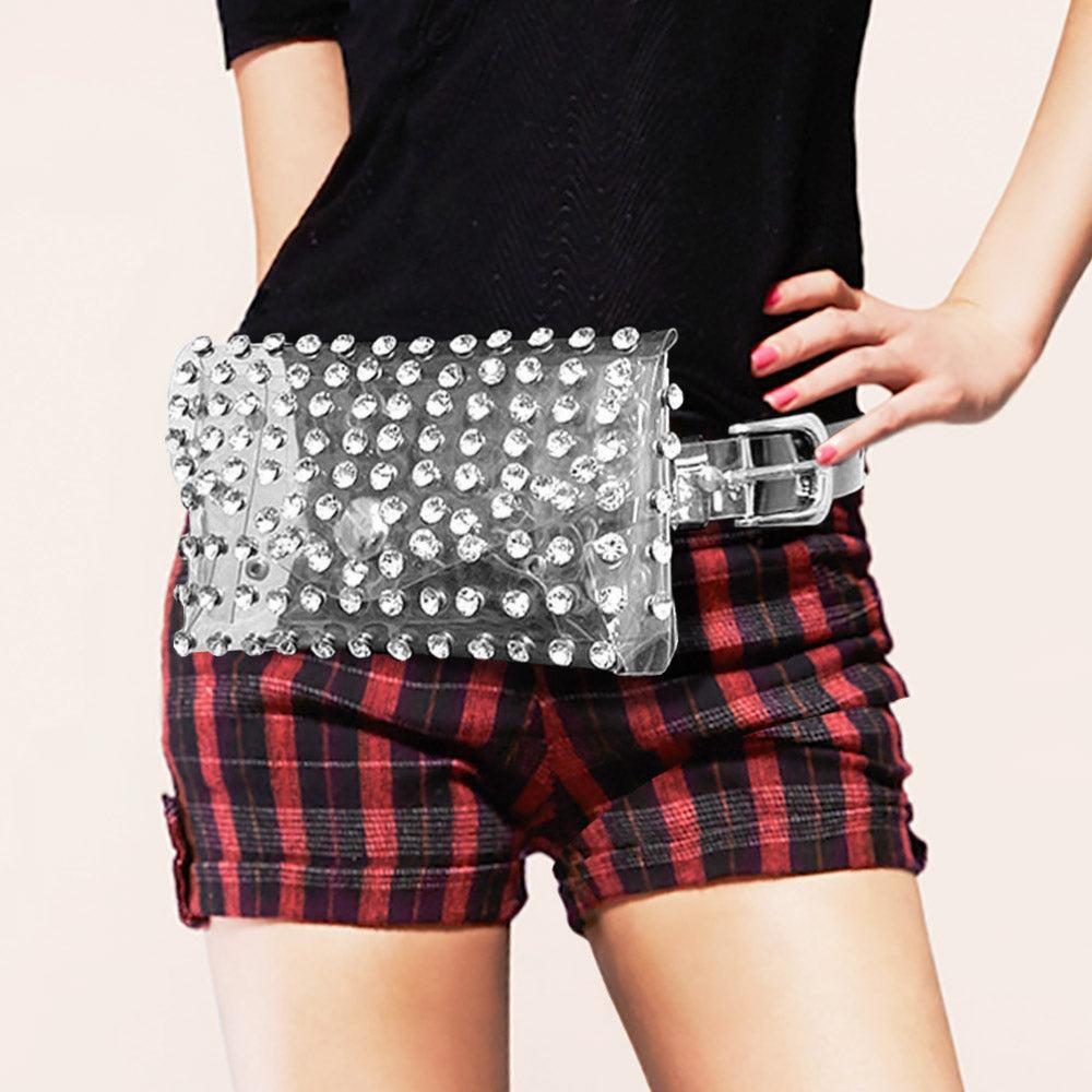 FASHNZFAB Studded Transparent Fanny Pack / Belt / Clutch Bag