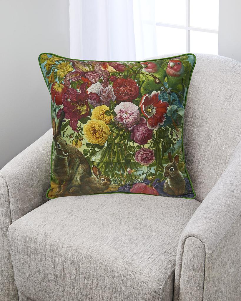 Yana Movchan Floral with Bunnies Silk Pillow