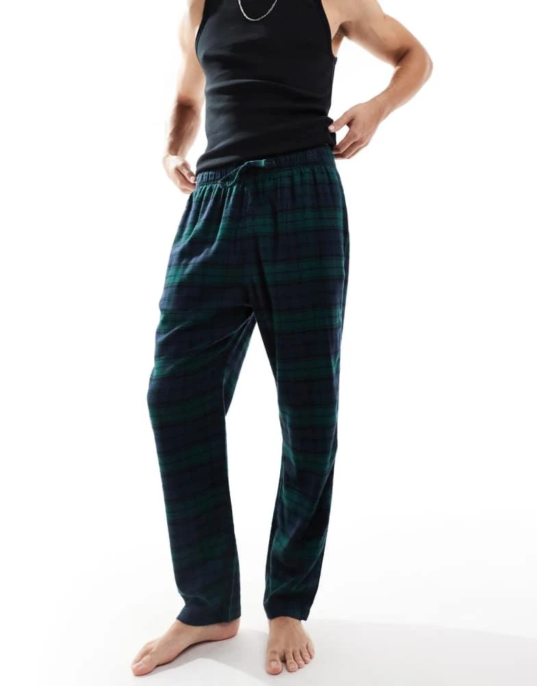HOLLISTER Hollister nightwear long sleeve top & baggy trouser set in grey green check 2