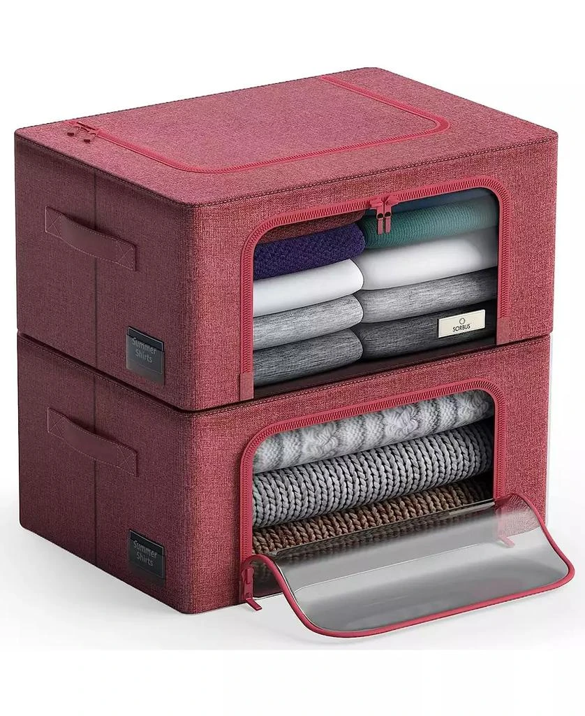 Sorbus 2 Pack Small Foldable Storage Box - Metal Frame, Oxford Fabric, Large Window 
Handles - Organization for Bedroom, Linens 
Clothes (Pink)