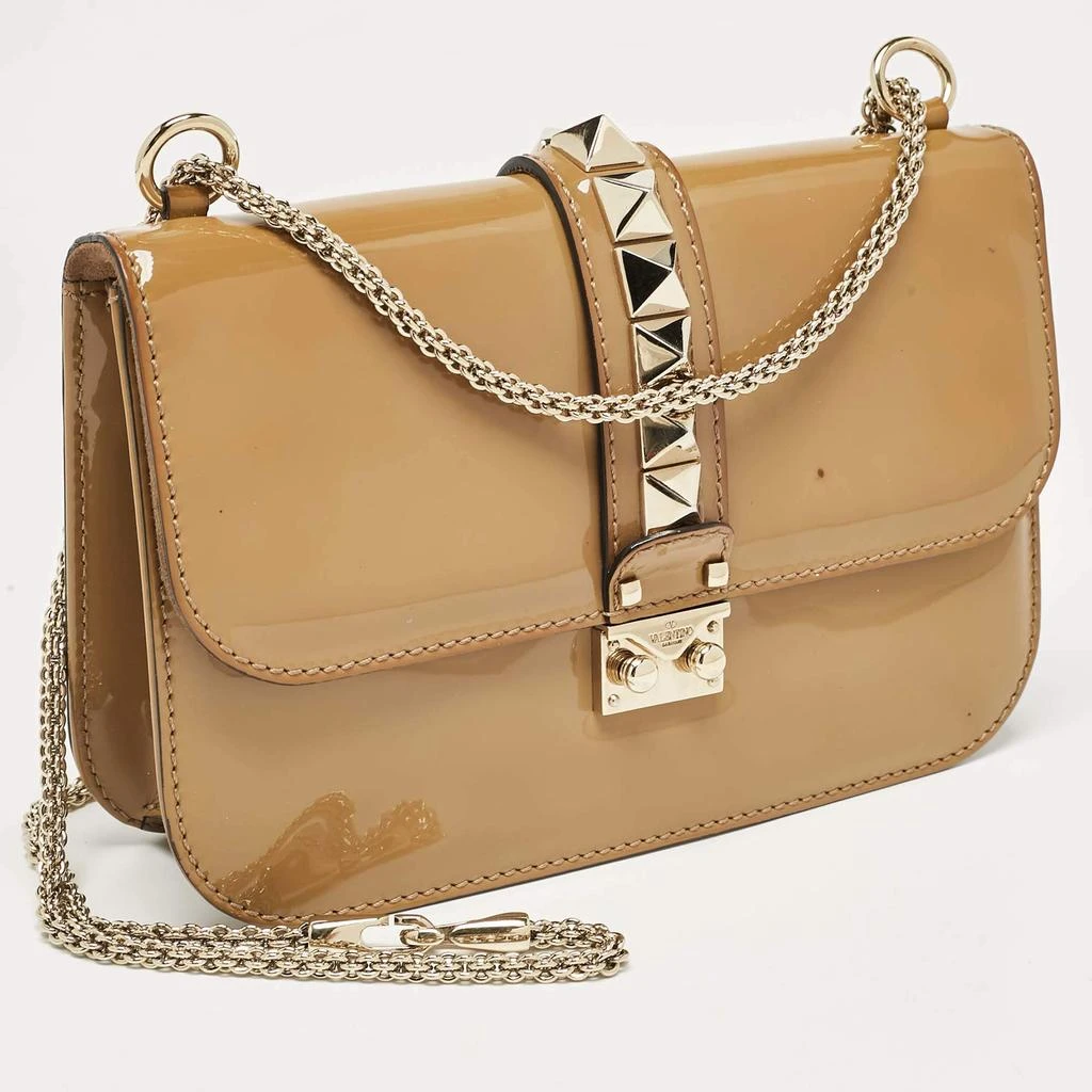 Valentino Valentino Beige Patent Leather Medium Rockstud Glam Lock Shoulder Bag 4