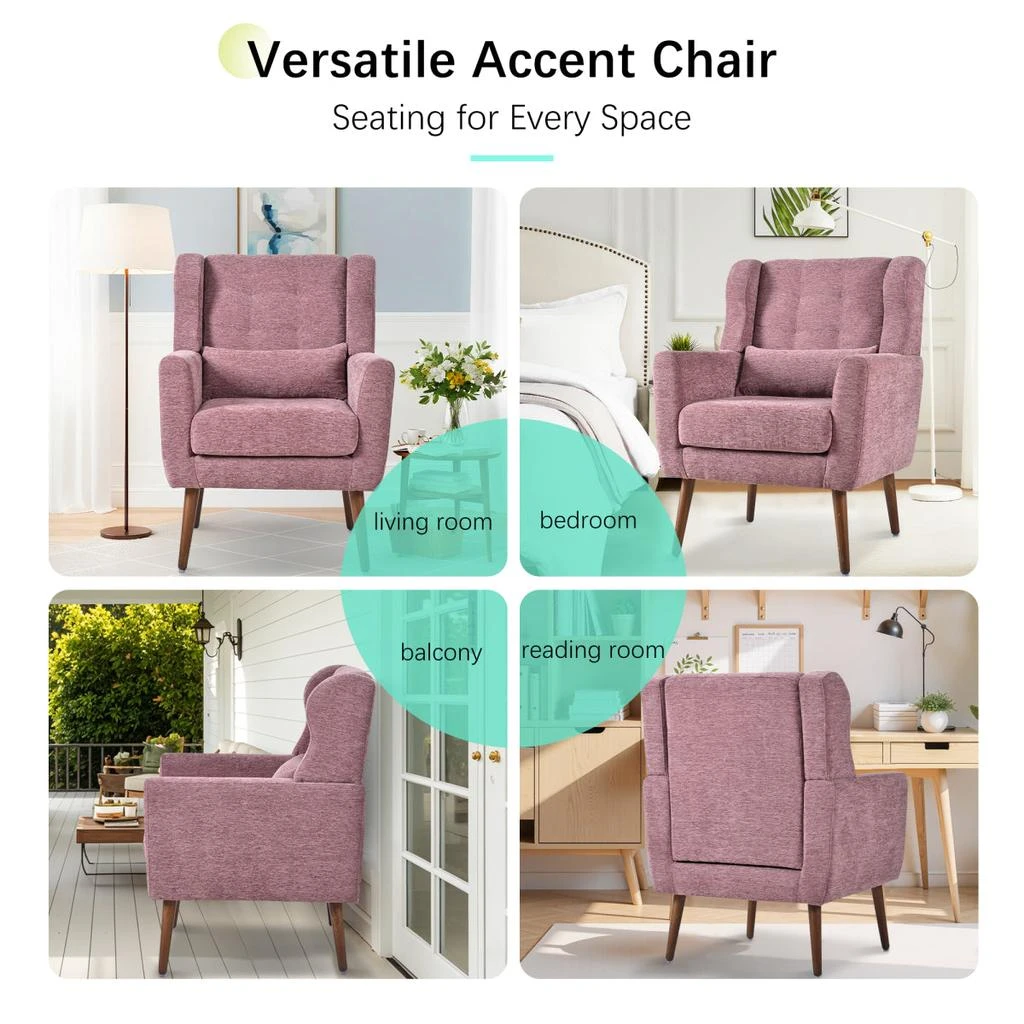 Streamdale Furniture Streamdale Modern Chenille Accent Lounge Chair w/ Throw Pillow (Purple) 6