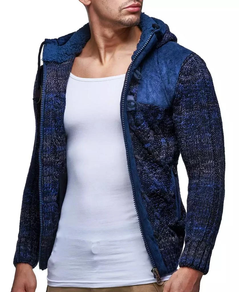 Leif Nelson Men
s Knit Zip-up Jacket With Geometric Patterns and Leather Accents 4