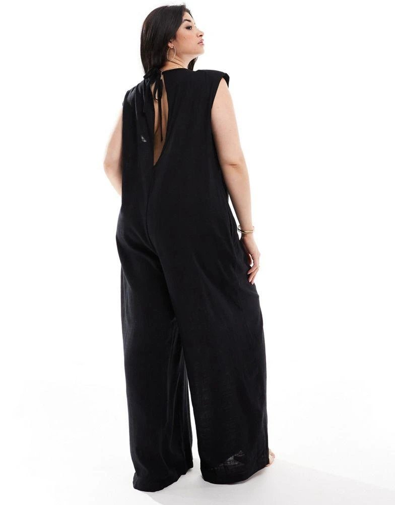 ASOS ASOS DESIGN Curve shoulder pad column wide leg jumpsuit in black 4