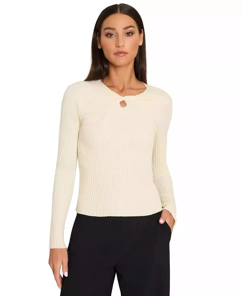 Tahari Women's Twisted Keyhole Long Sleeve Ribbed Knit Top 4