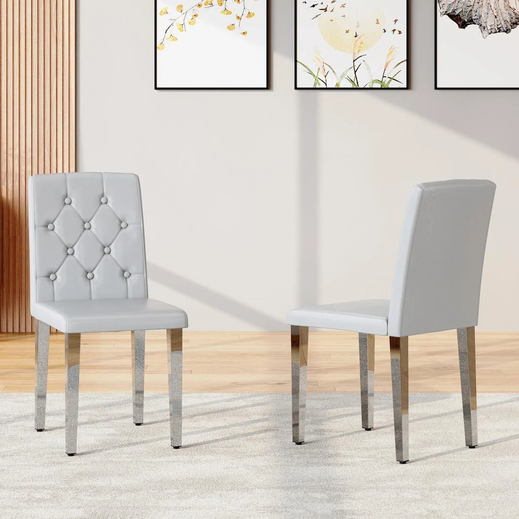 Streamdale Furniture Streamdale PU Dining Chair with Ergonomic Buckle Backrest and Adjustable Feet
