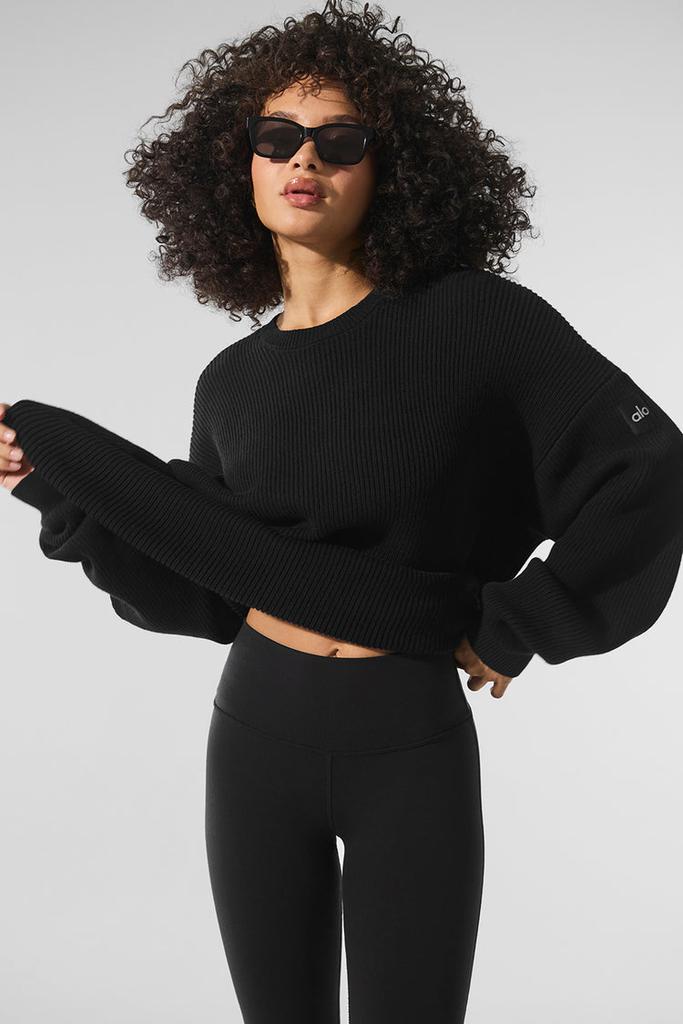 Alo Domain Rib Knit Crew Sweater - Athletic Heather Grey