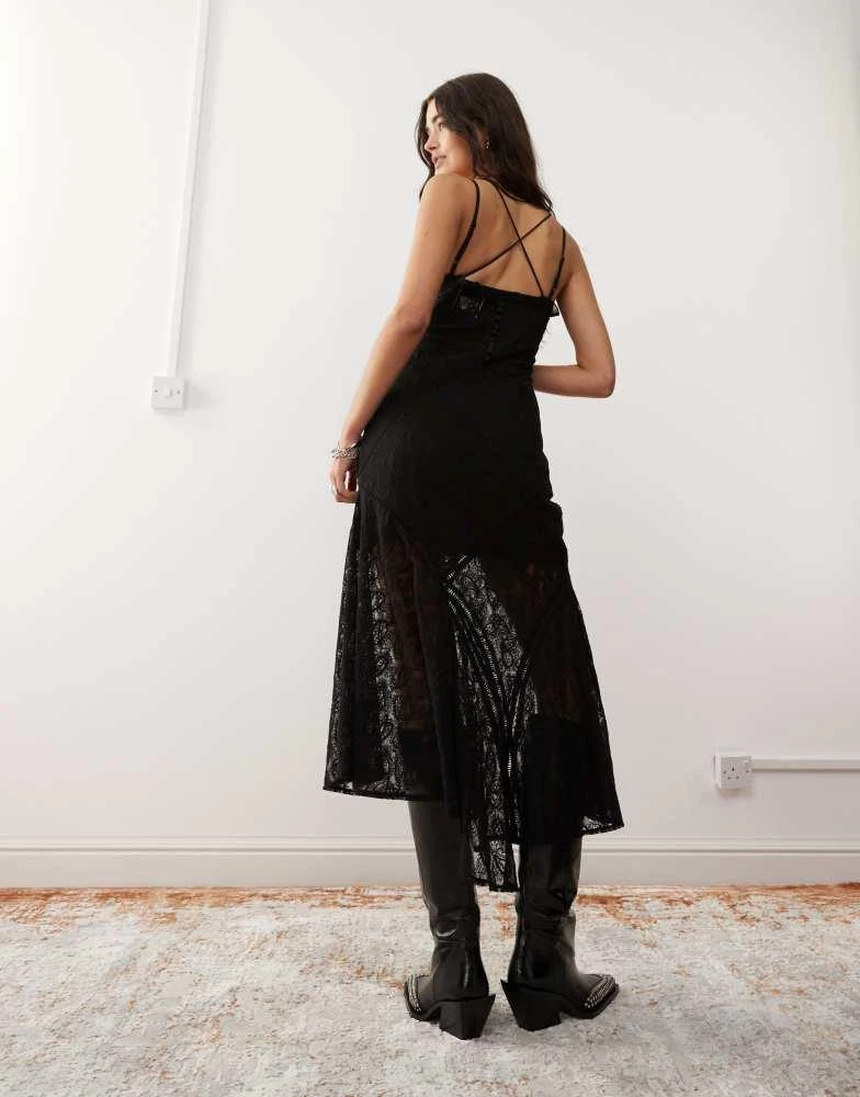 Reclaimed Vintage Reclaimed Vintage maxi dress with spliced lace panels in black 3
