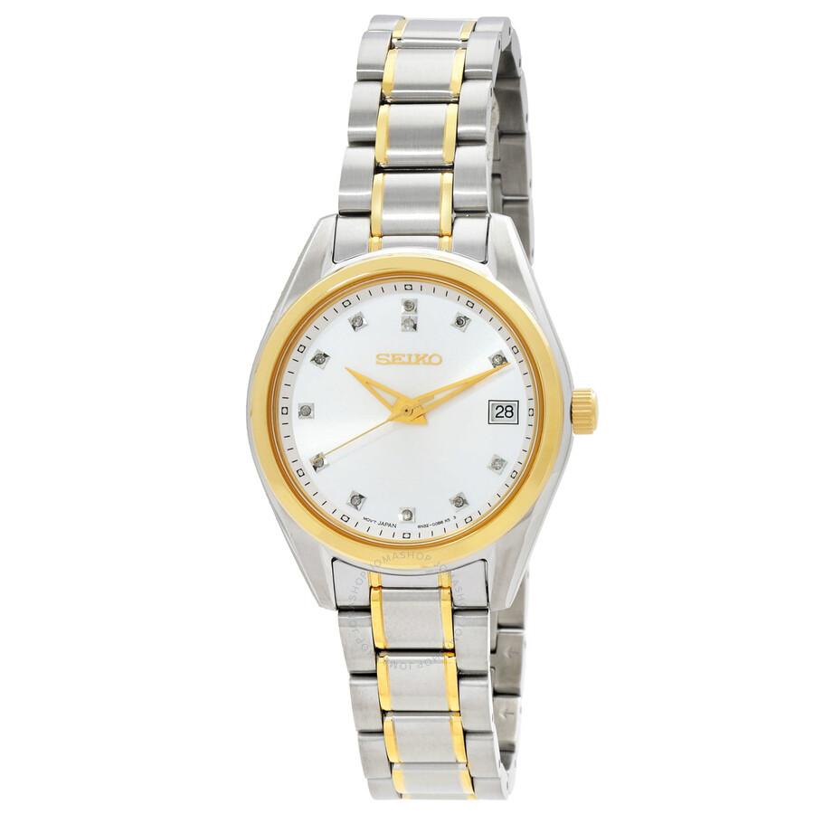 Seiko Diamonds Quartz Silver Dial Two-Tone Ladies Watch SUR582P1