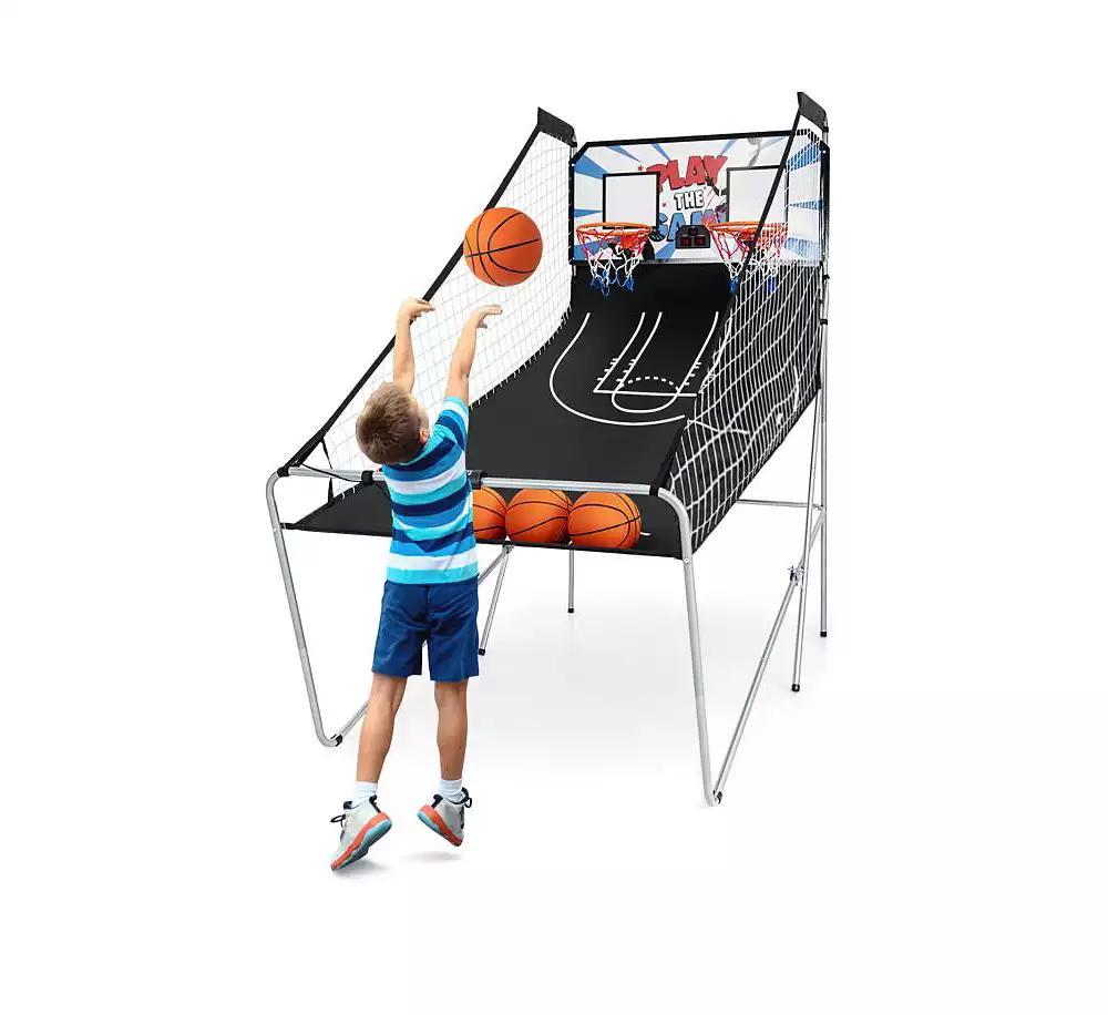 Slickblue Foldable Dual Shot Basketball Arcade Game with Electronic Scoring System