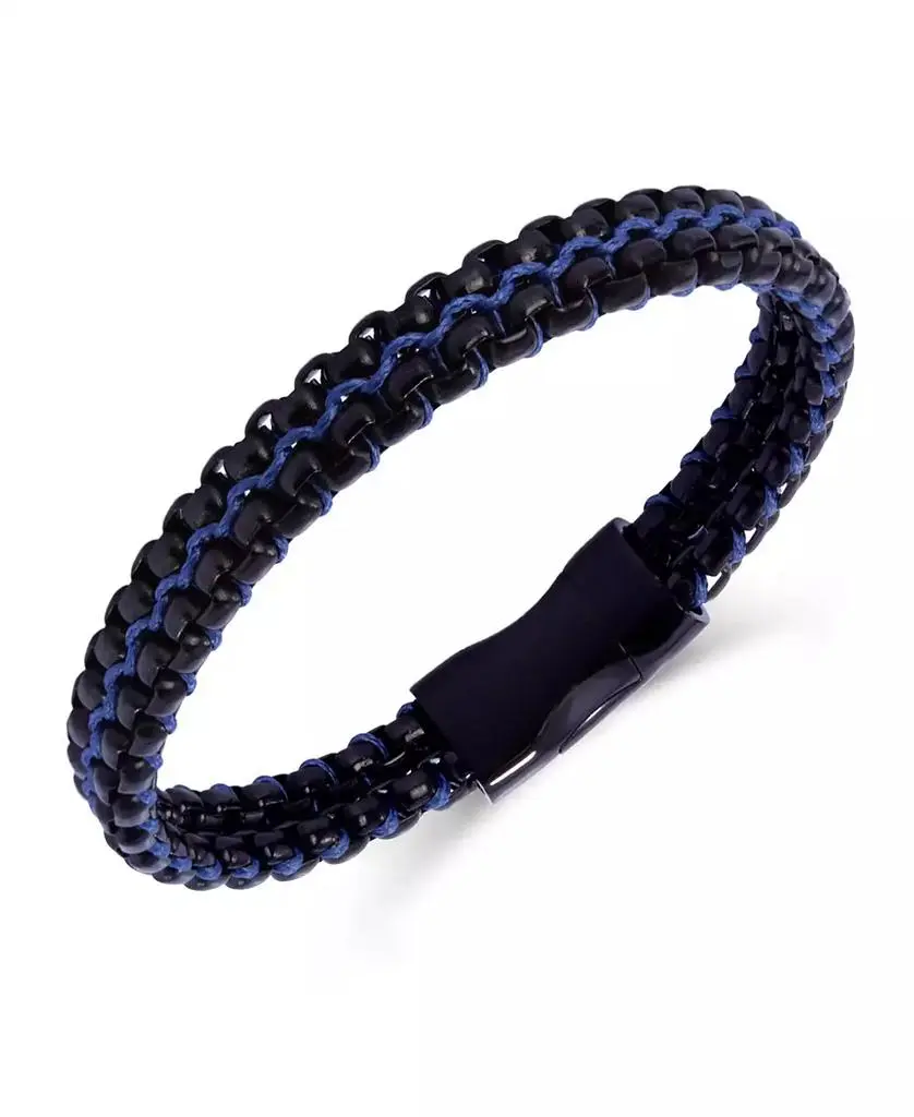 Rhona Sutton Black Rolo Chain with Blue Wax Cord Stainless Steel Bracelet