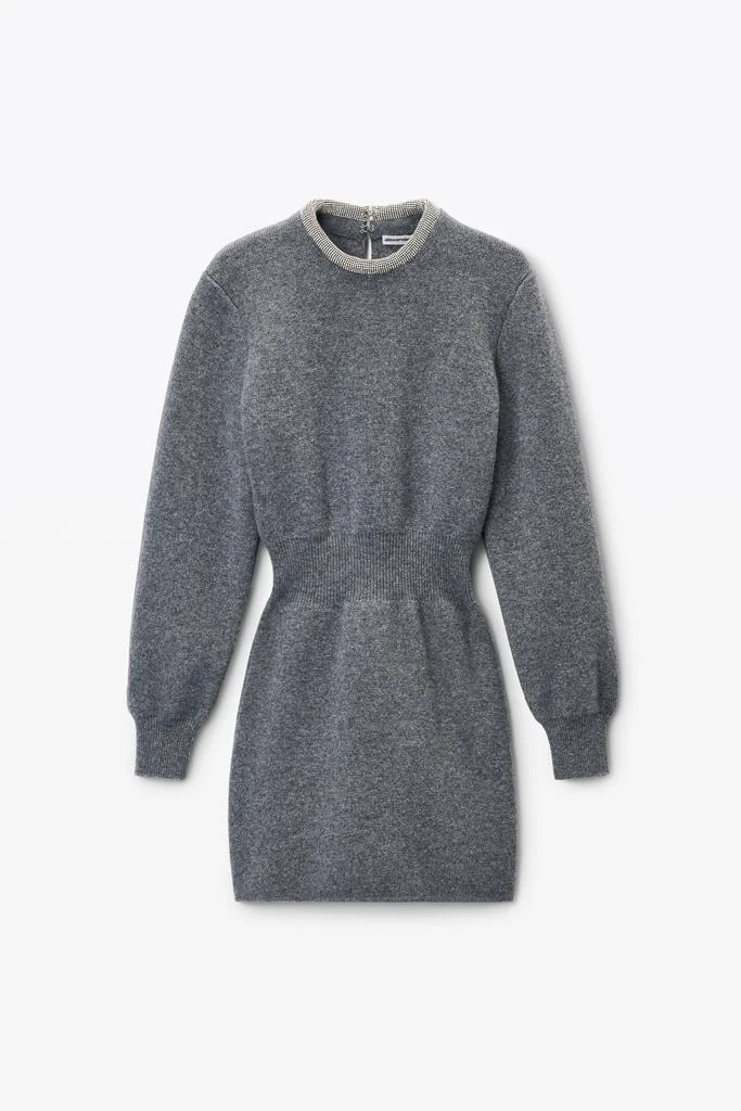 Alexander Wang Long Sleeve Dress in Wool Blend with Crystal Hotfix Trim 2