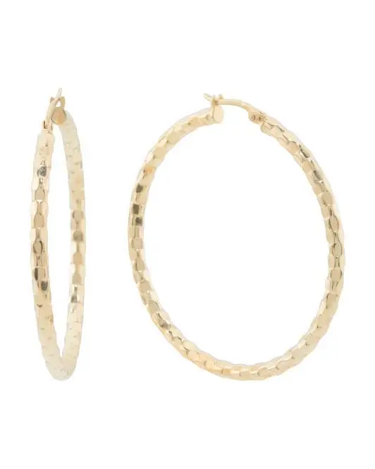 FREMADA Made In Italy 18kt Gold Plated Sterling Silver Textured Hoop Earrings