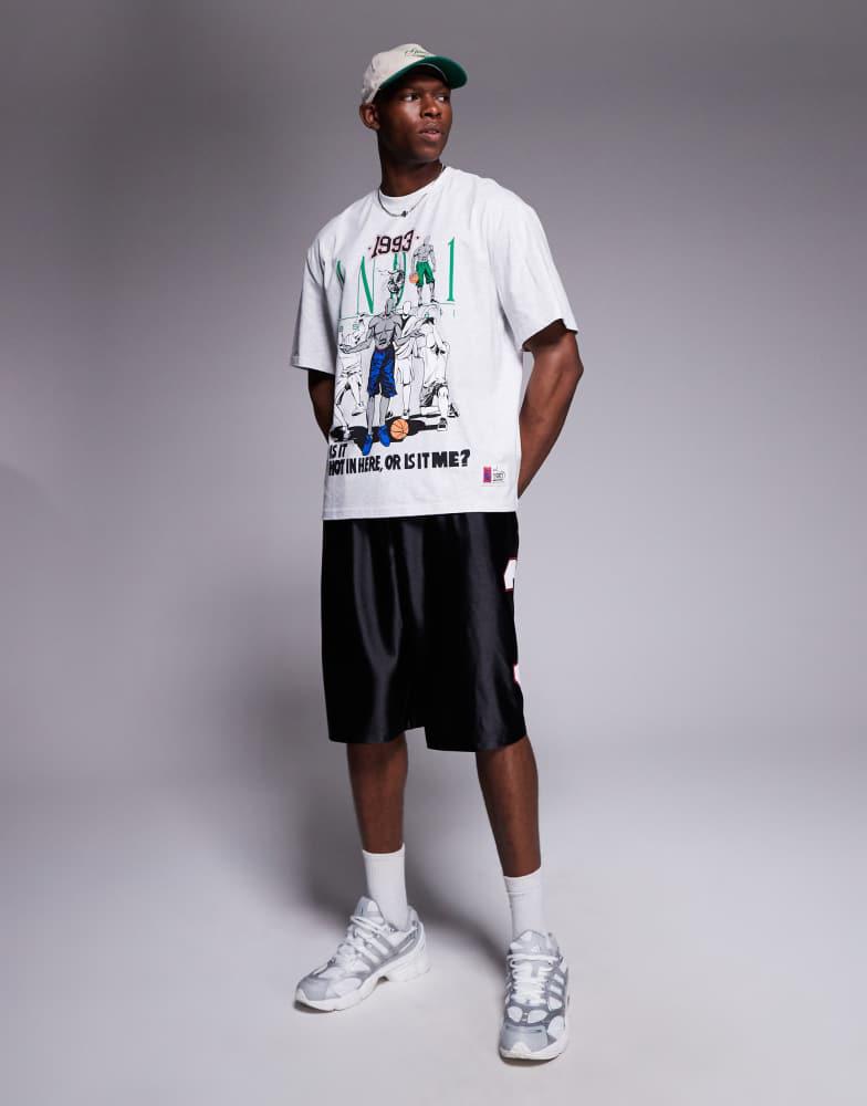 Shop AND1 oversized t-shirt with sports graphic in light grey on