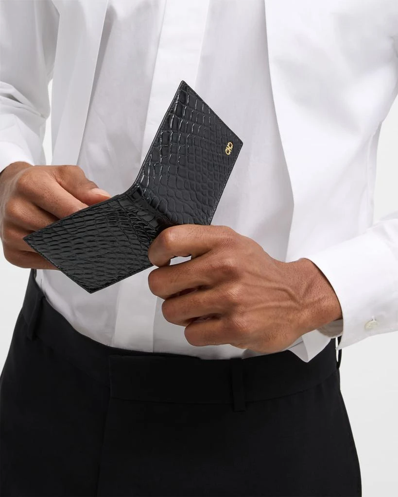 Salvatore Ferragamo Men's Micro-Gancio Croc-Effect Leather Wallet 2