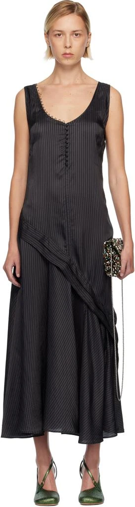 Dries Van Noten Gray Striped Midi Dress 1