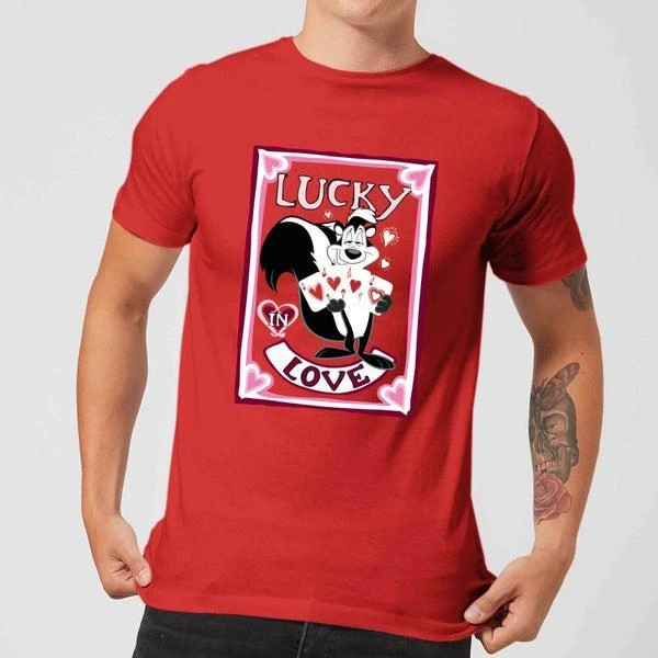 Original Hero Looney Tunes Lucky In Love Pepe Le Pew Men's T-Shirt - Red 1