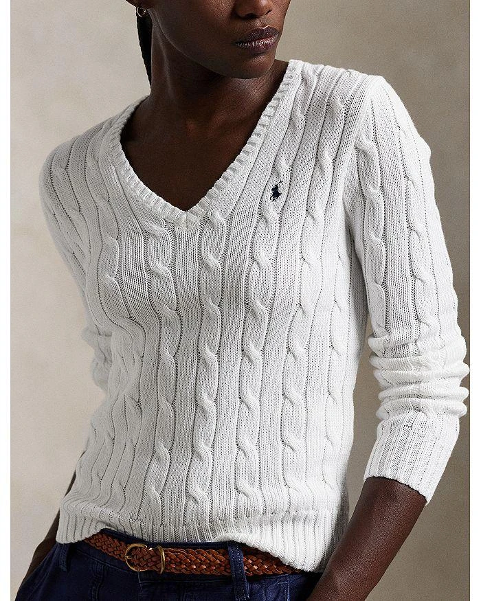 Ralph Lauren Lauren Ralph Lauren Women's Cable Knit Cotton V Neck Sweater 4
