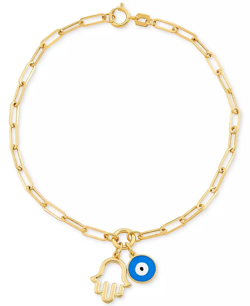 Macy's Hamsa Hand & Glass Evil Eye Charm Bracelet in 10k Gold 1