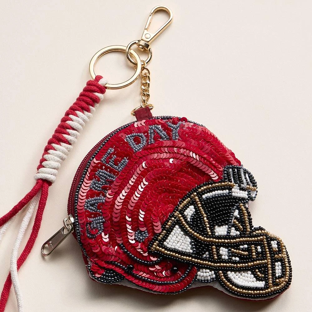 FASHNZFAB ALABAMA GAME DAY Football Helmet Sequin Seed Beaded Knot Keychain Mini Pouch Bag