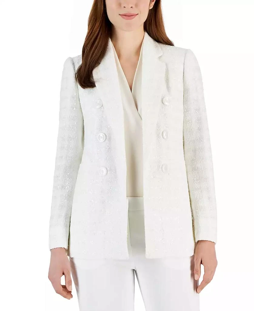 Anne Klein Women's Eyelash Tweed Shimmer Faux-Double-Breasted Blazer 1