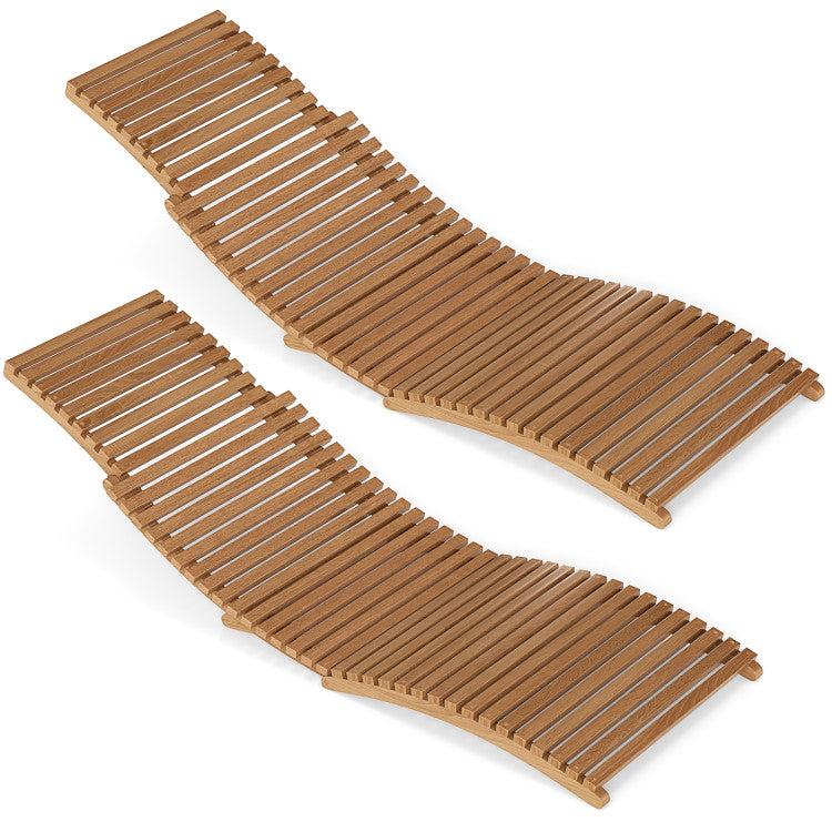 Hivvago Teak Wood Patio Folding Chaise Lounge Chair with Slatted Seat