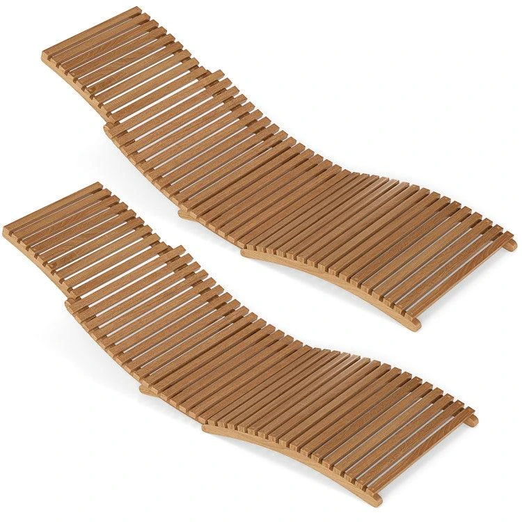 Hivvago Teak Wood Patio Folding Chaise Lounge Chair with Slatted Seat 1