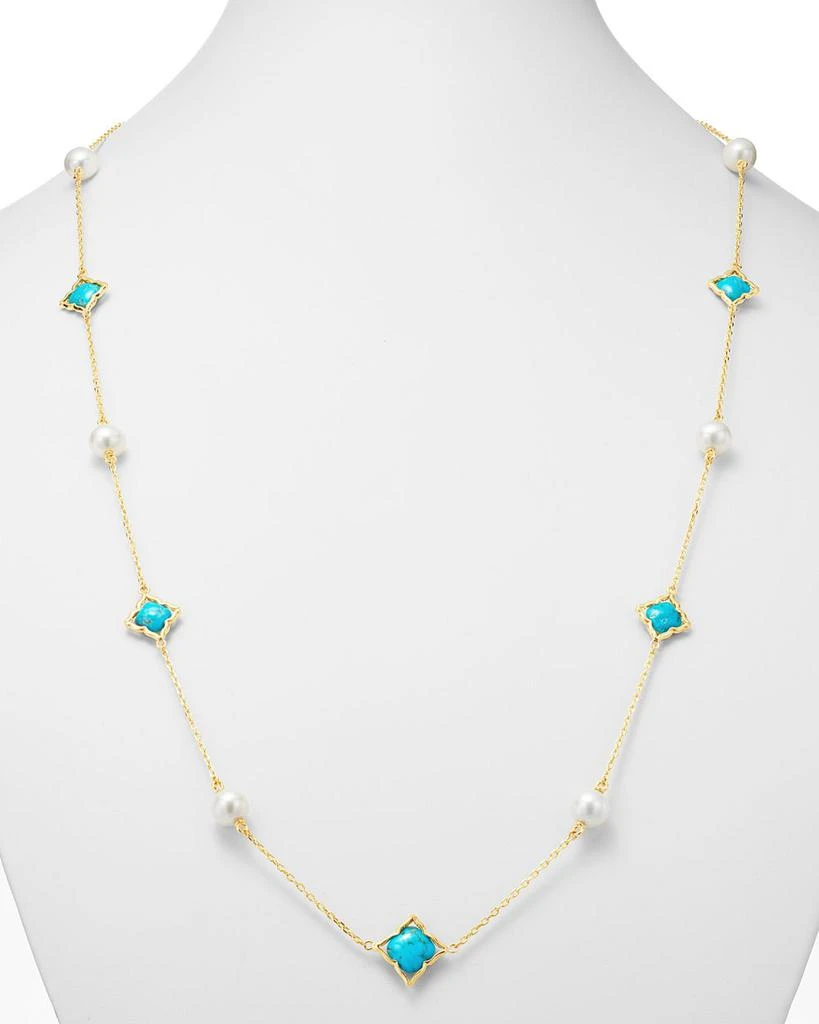 Bloomingdale's Cultured Freshwater Pearl & Turquoise Clover Station Necklace in 14K Yellow Gold, 36" 2