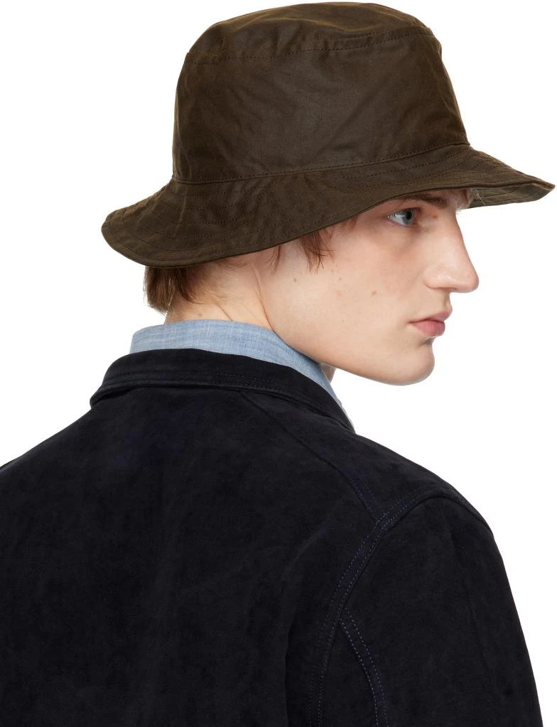 Drake's Brown Waxed Cotton Bucket Hat 3