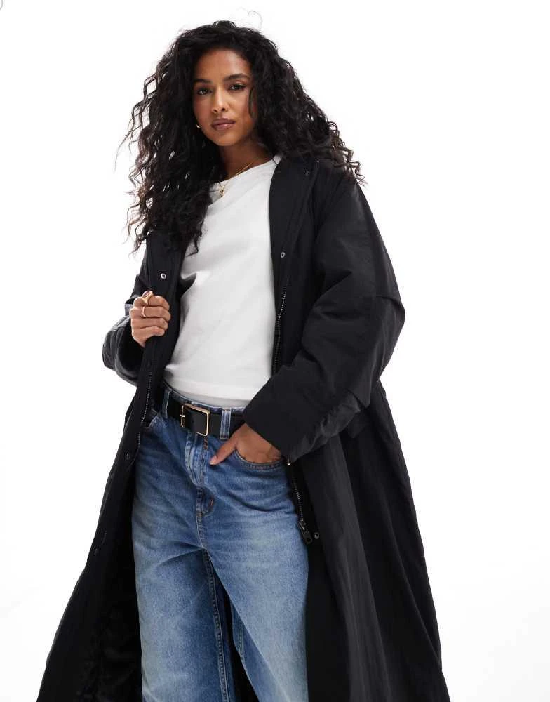 ASOS ASOS DESIGN clean longline puffer coat with hood in black 4