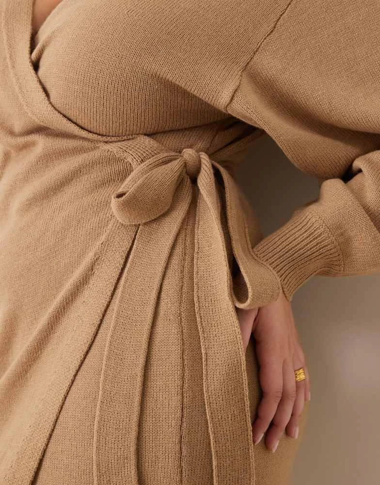 Pretty Lavish Curve Beau wrap knit midaxi dress in soft brown  On Sale Now  with Up to 67% Off | Discover Exclusive Deals & Savings at BeyondStyle   Authentic Pretty Lavish