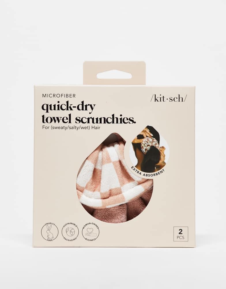 Kitsch Kitsch Microfiber Quick-Dry Towel Scrunchies 2 Pack - Terracotta Check