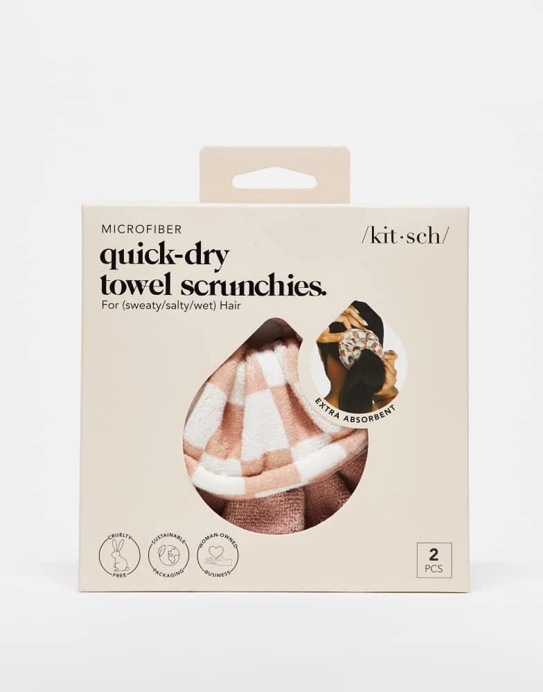Kitsch Kitsch Microfiber Quick-Dry Towel Scrunchies 2 Pack - Terracotta Check 2