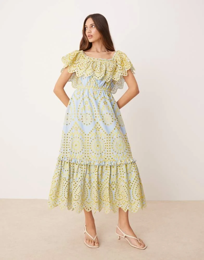 Maya Maya Broderie bardot midi dress in Multi - Multi - UK 16