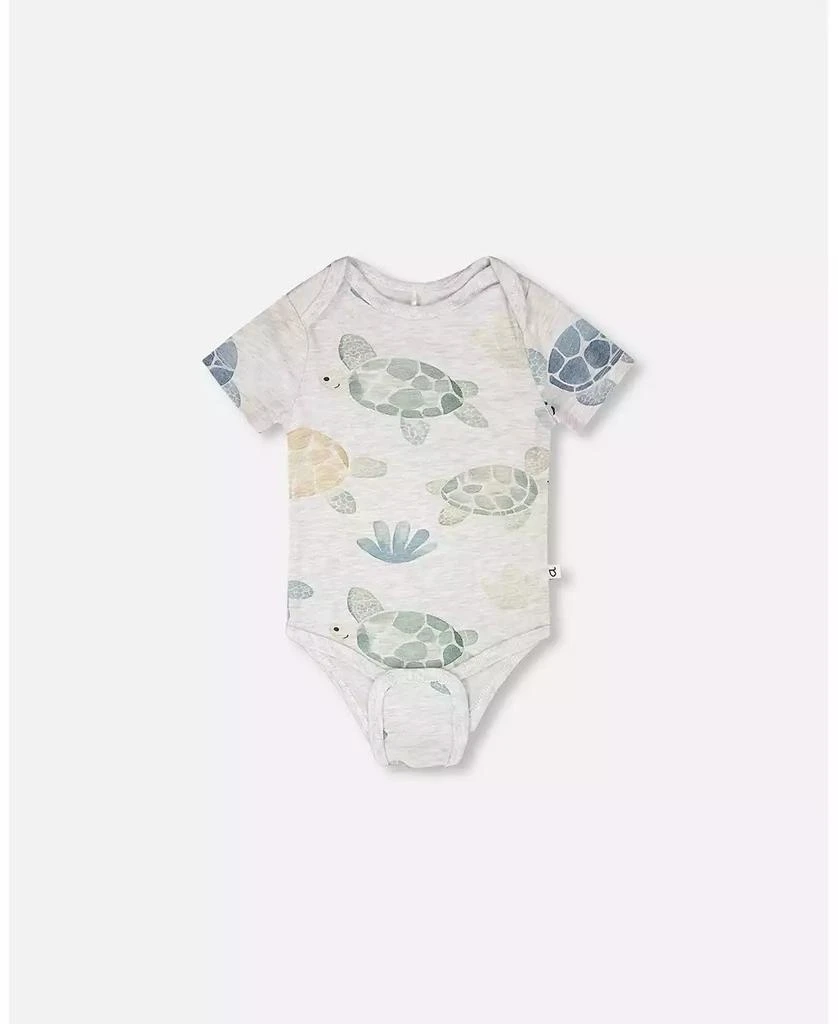 Deux par Deux Baby Boys Evolutive Cotton Jersey Onesie Grey Mix Turtle Print 2