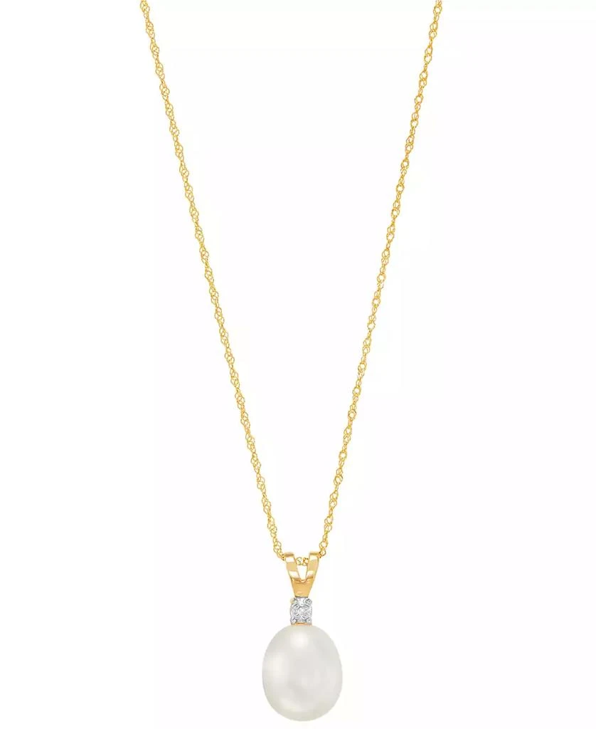 Honora Cultured Freshwater Pearl (8mm) and Diamond Accent Pendant Necklace in 14k Gold 3