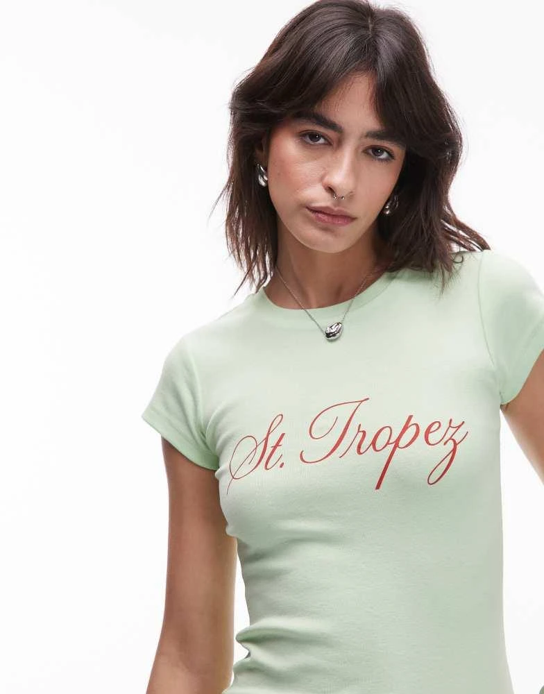 Topshop Topshop jersey St Tropez graphic every day tee in green