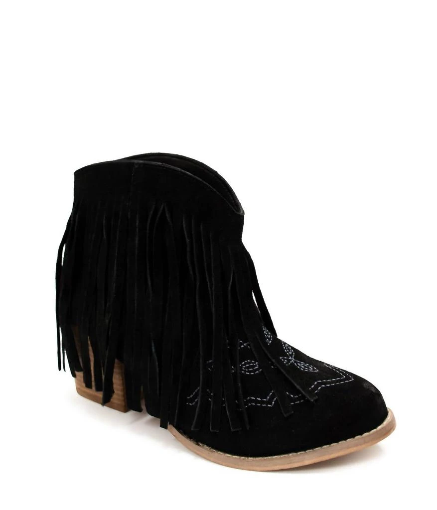 Naughty Monkey Women's Amos Fringe Ankle Bootie In Black Suede 1