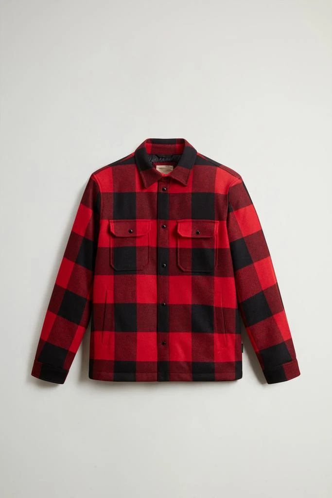 Woolrich Alaskan Padded Overshirt in Checked Italian Wool Blend - Men - Red