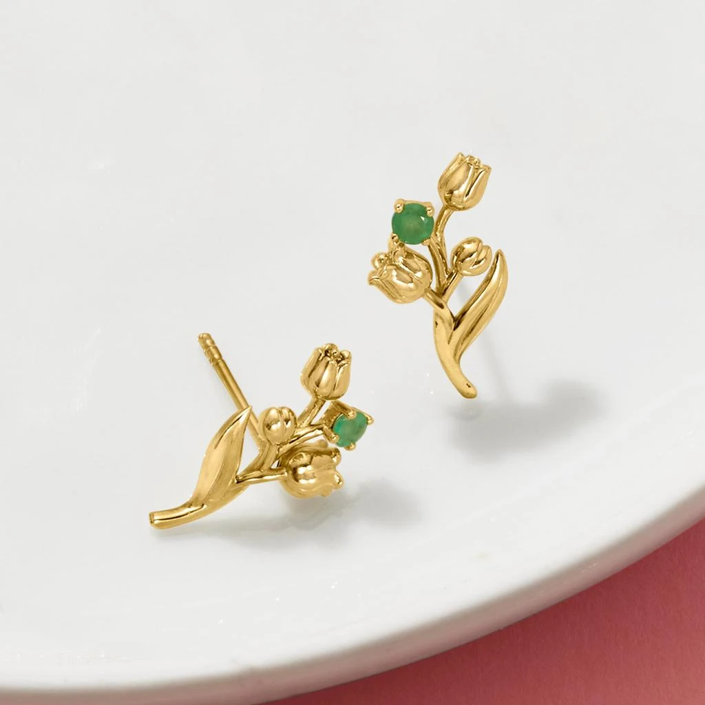 RS Pure by Ross-Simons Emerald Lily Of The Valley Flower Earrings in 14kt Yellow Gold 3