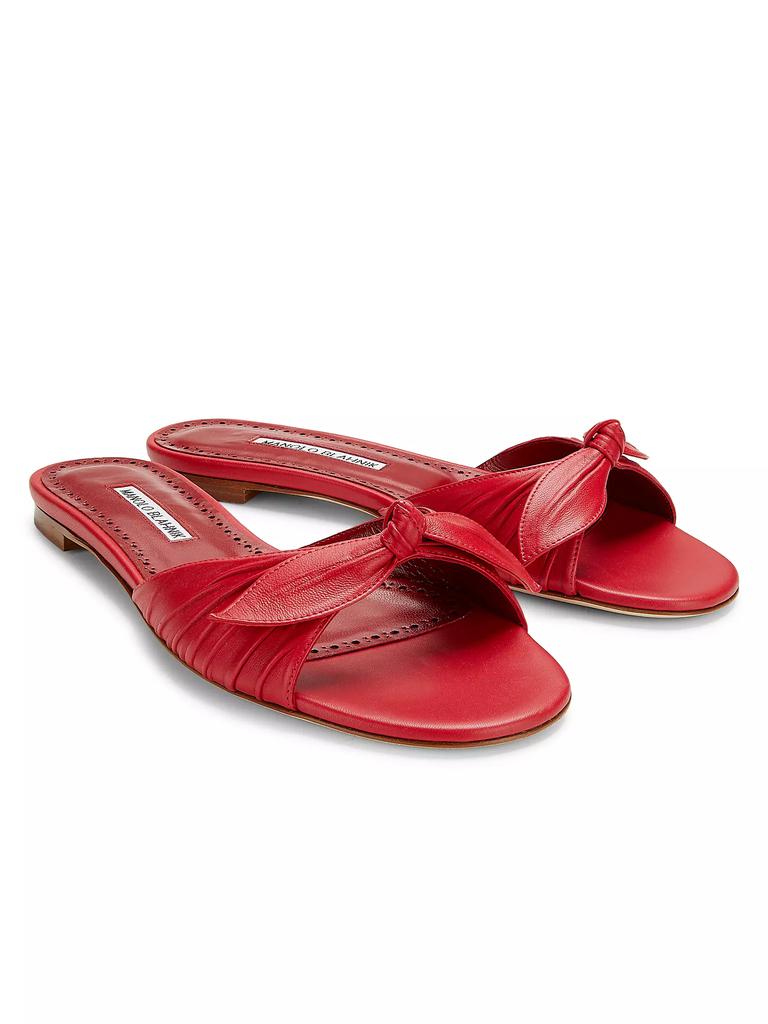 Manolo Blahnik Lollo Knotted Leather Flats - Slippers