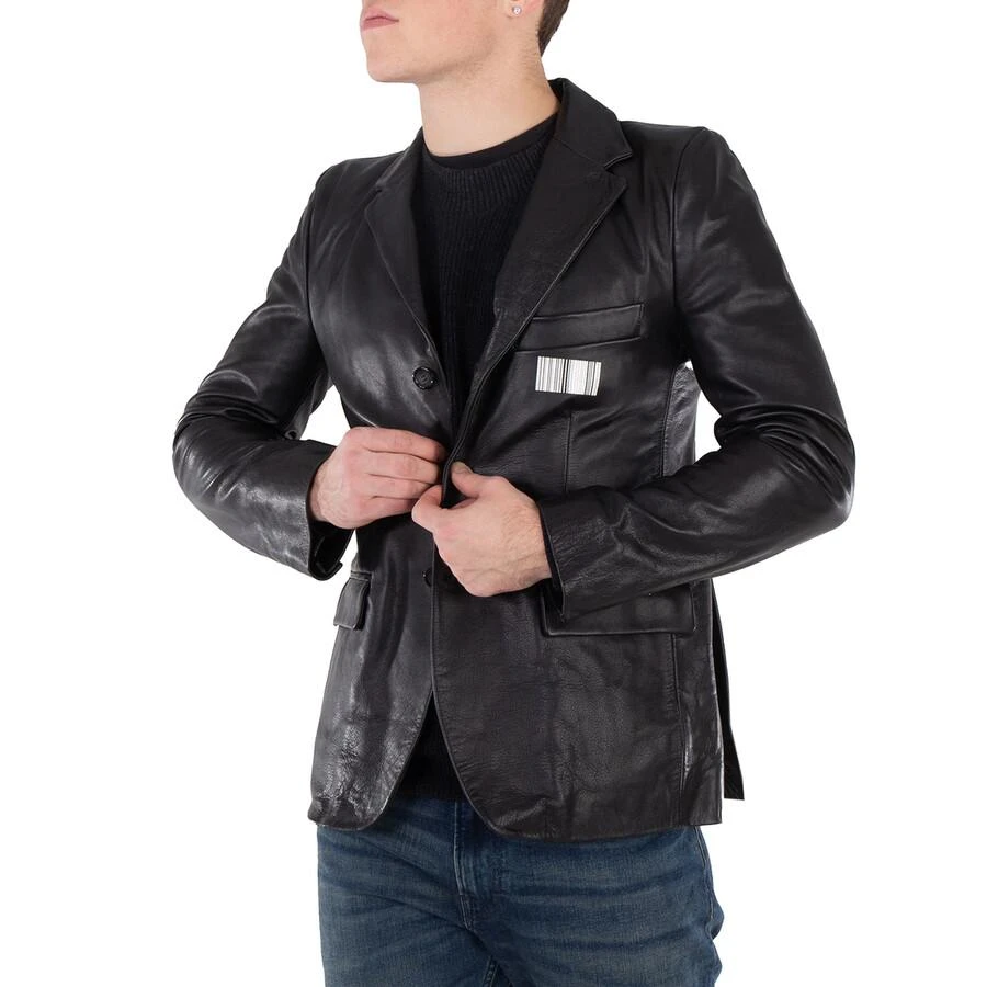 VTMNTS Men's Black Barcode Leather Blazer 2
