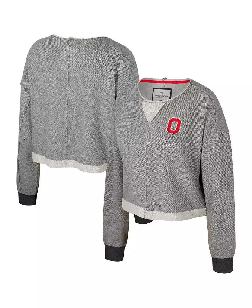 Colosseum Women's Charcoal Ohio State Buckeyes Magnum Scoop Neck Cropped Pullover Sweatshirt 1