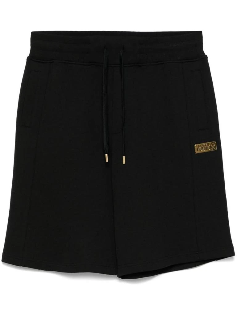 Versace Versace Jeans Couture Black Shorts In Cotton With Gold Label With Logo 1