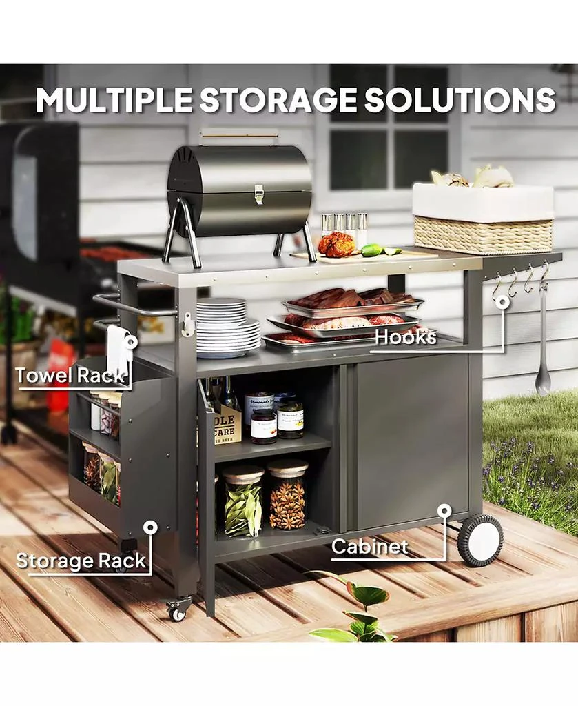 Outsunny Outdoor Grill Cart Table with Side Table, Stainless Steel Top 5