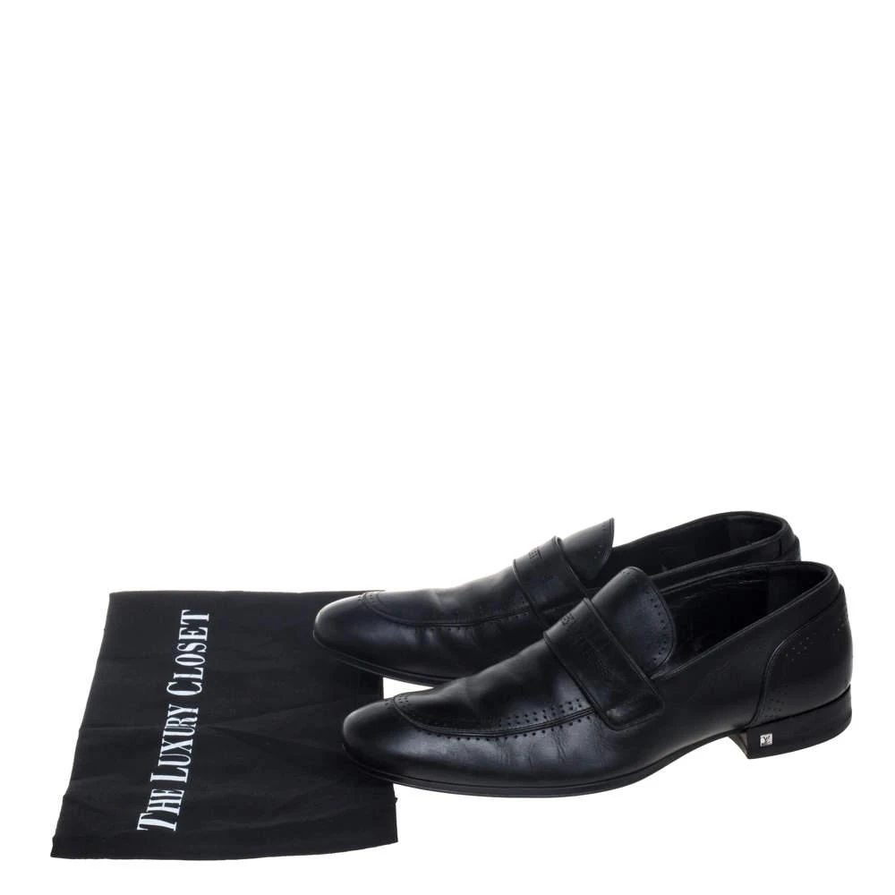 Louis Vuitton Louis Vuitton Black Leather Logo Perforated Slip On Loafers Size 40 8